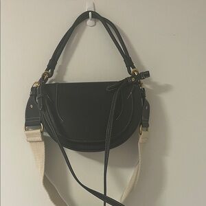 Zara Black Saddle Crossbody Bag with Cream Strap